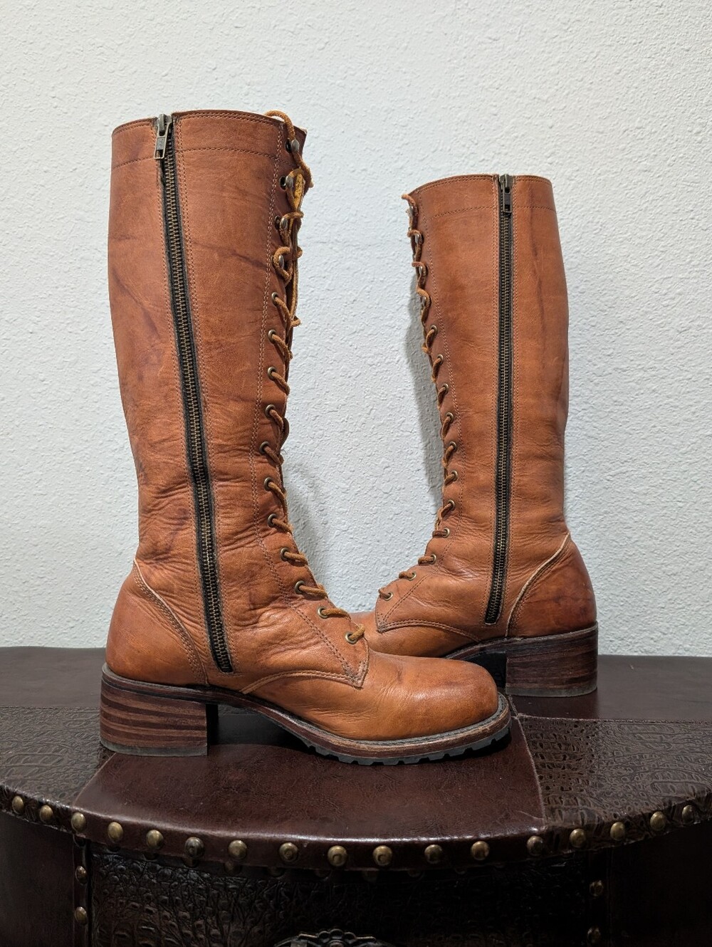 Frye Campus Lug Tall Lace Up Boots – Cognac Leather – Size 9 - Picture 16 of 16